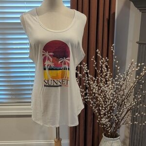 LuLaRoe White Tank with Sunset Palm Graphic
